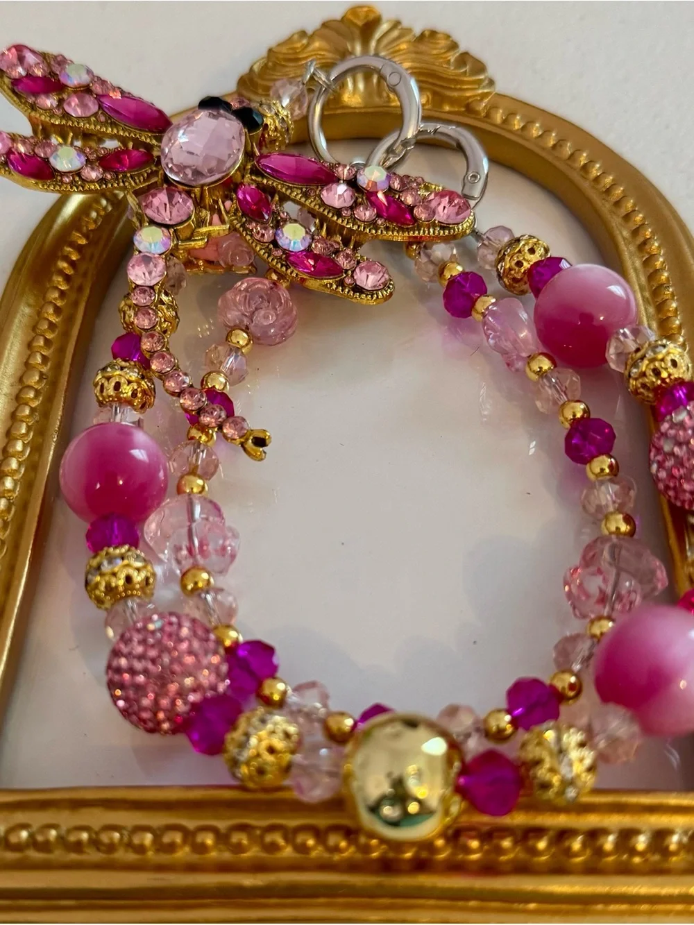 New Hot Pink Beaded Dragonfly Phone Chain